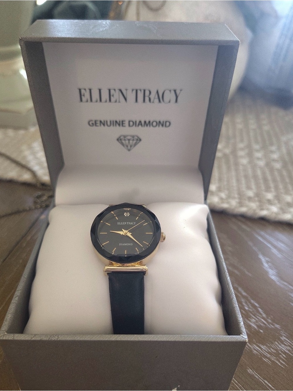 Ellen Tracy Black Dial Watch with Gold-Tone Case